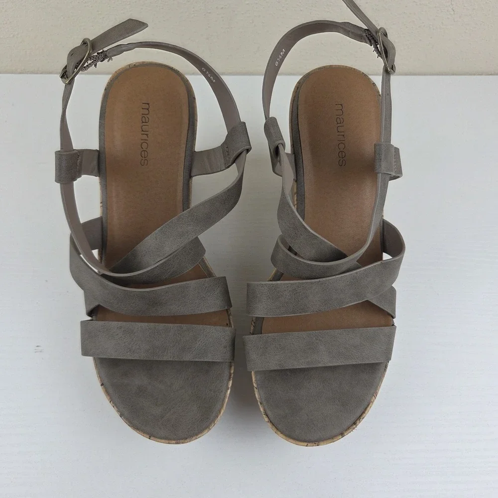 Maurices Hope Cork Strappy Wedge Gray High Heels Women's Size 6.5 M - Picture 4 of 15